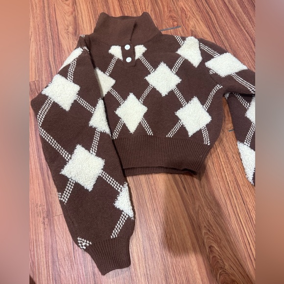 Sweaters - Brown and Cream Argyle Women's Sweater